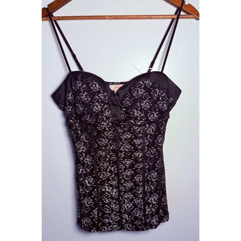 Candies Black Lace Cami Top Women's Size Large Dark Feminine Coquette Romantic